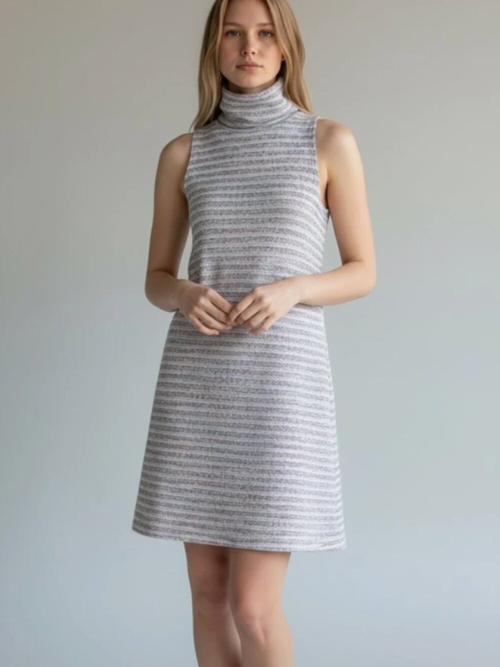 Anthropologie Akemi + Kin Mock Neck Stripe Knit Sleeveless Tunic Dress Pocket XL